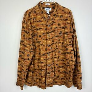 Duluth Trading Co Button DOwn Mens 2XL  Mountain Brown Bear Flannel Relaxed Fit